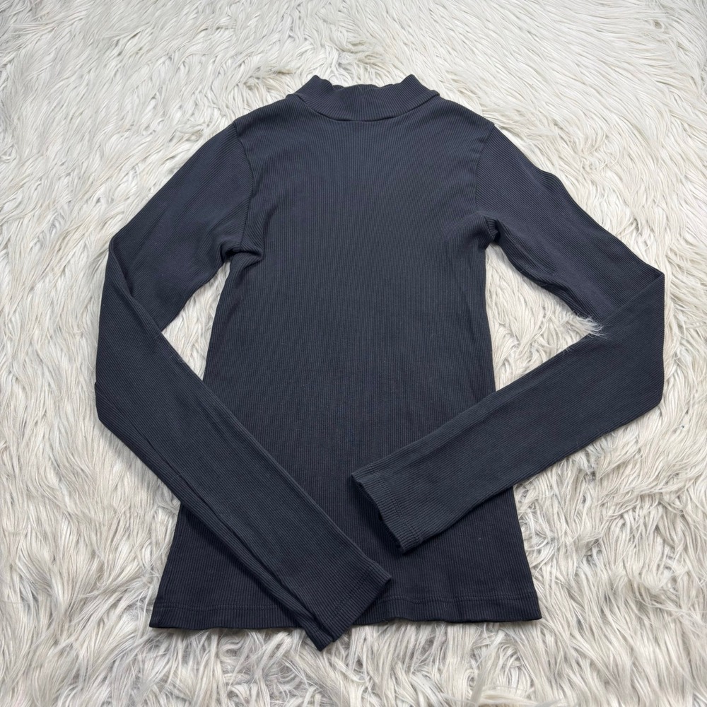 Brandy Melville Women's Junior's OS Black Ribbed Mock Neck LS Top Basic Fitted